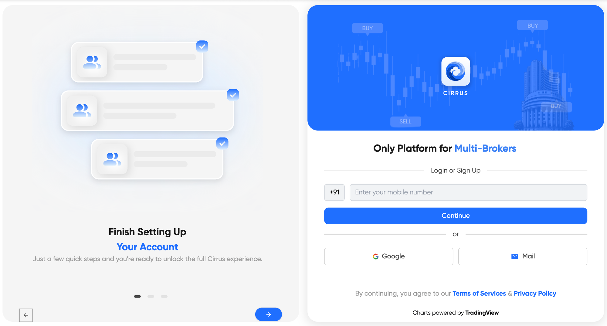 Cirrus Free Sign up page