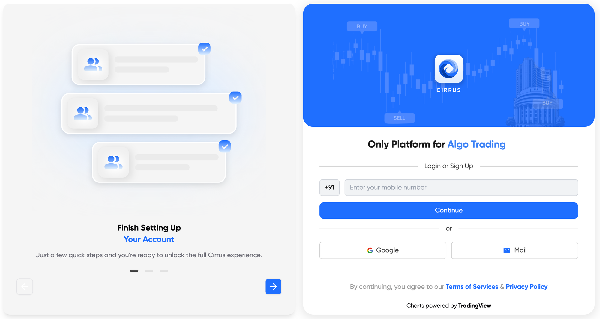 Step-by-step onboarding process for connecting the Groww account to Cirrus